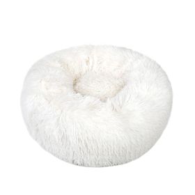 Small Large Pet Dog Puppy Cat Calming Bed Cozy Warm Plush Sleeping Mat Kennel, Round (Color: White, size: 23in)