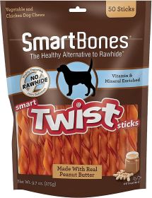 SmartBones Vegetable, Chicken and Peanut Butter Smart Twist Sticks Rawhide Free Dog Chew (size: 50 count (10 x 50 ct))